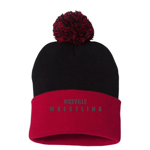 Riceville Wrestling - Black  - Pom-Pom 12" Knit Beanie Thumbnail